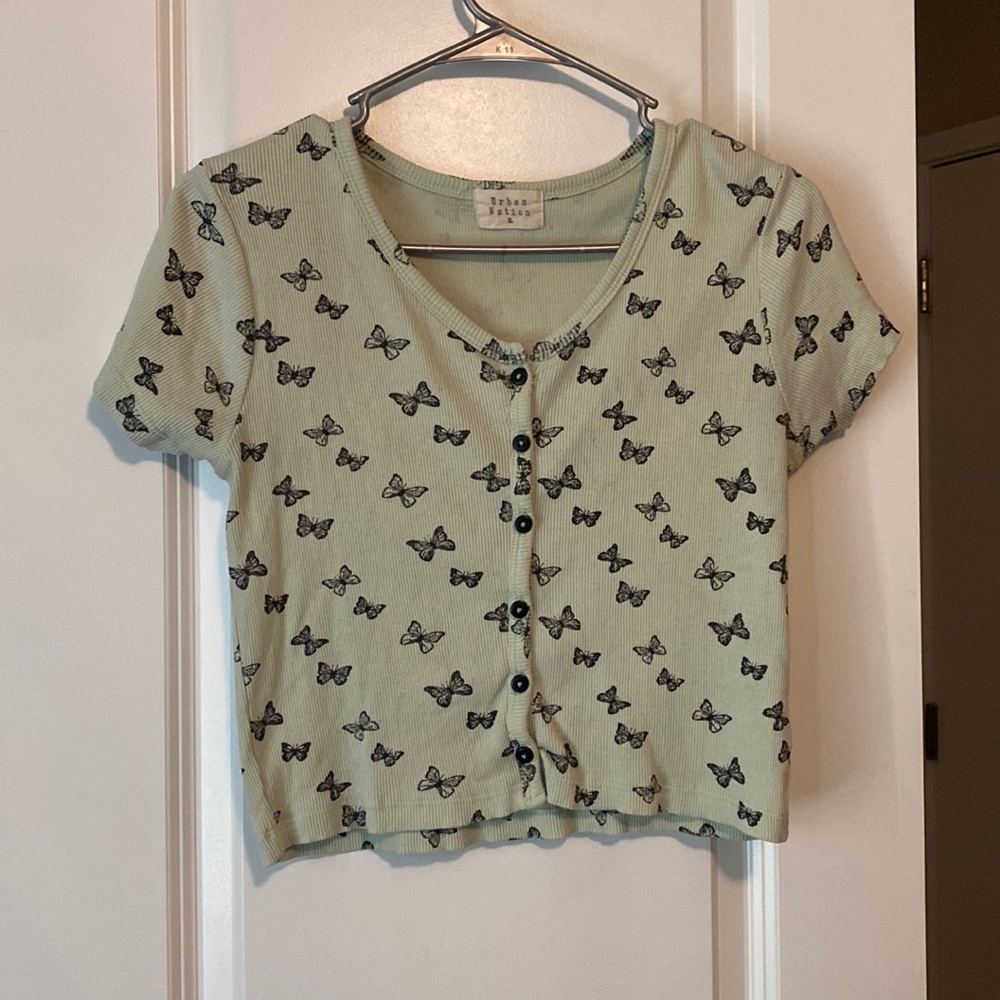 Green Butterfly Crop Top